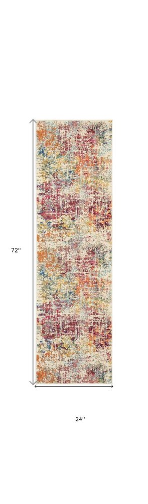 2' X 6' Pink Abstract Power Loom Distressed Non Skid Area Rug
