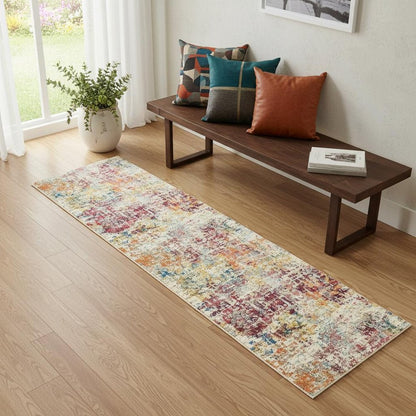 2' X 6' Pink Abstract Power Loom Distressed Non Skid Area Rug