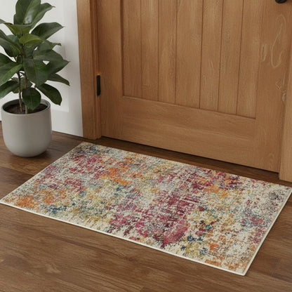 2' X 4' Pink Abstract Power Loom Distressed Non Skid Area Rug