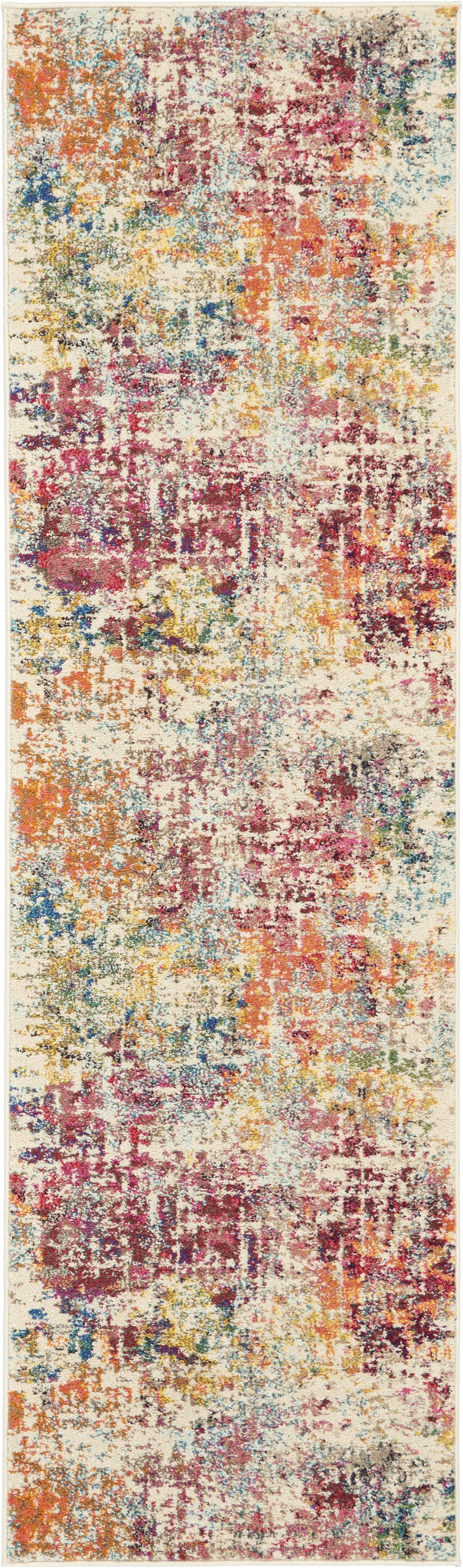 2' X 8' Pink Abstract Power Loom Distressed Non Skid Runner Rug