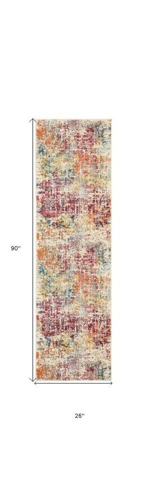2' X 8' Pink Abstract Power Loom Distressed Non Skid Runner Rug