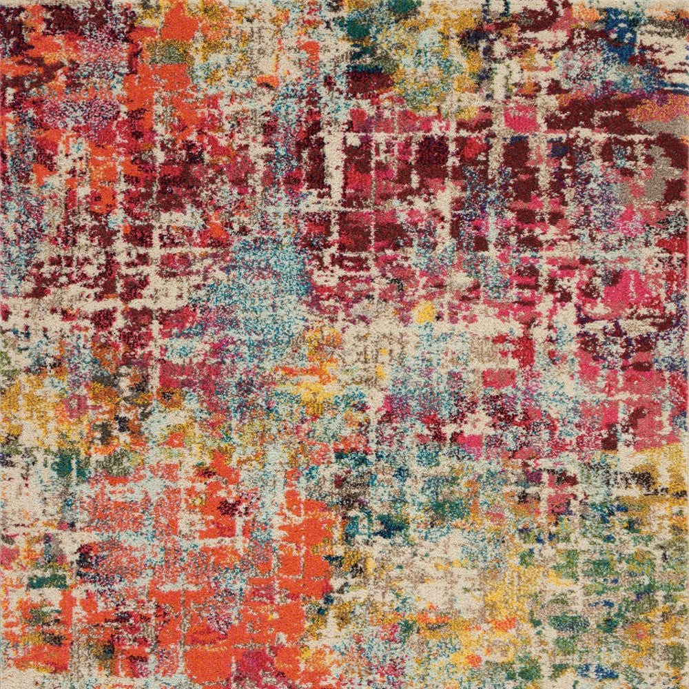 4' X 6' Pink Abstract Power Loom Distressed Non Skid Area Rug