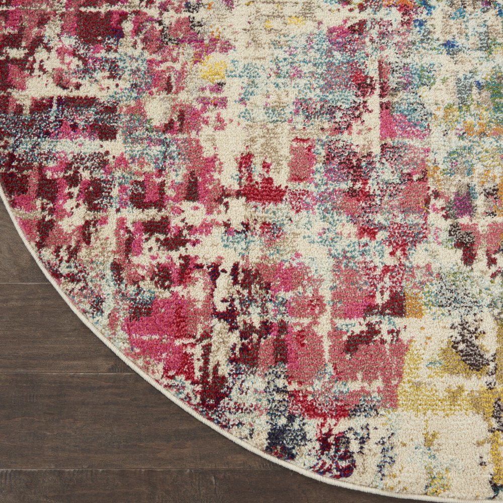 4' Pink Abstract Distressed Round Rug