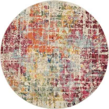 4' Pink Abstract Distressed Round Rug