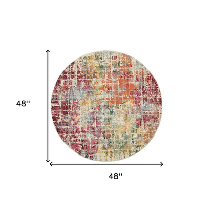 4' Pink Abstract Distressed Round Rug