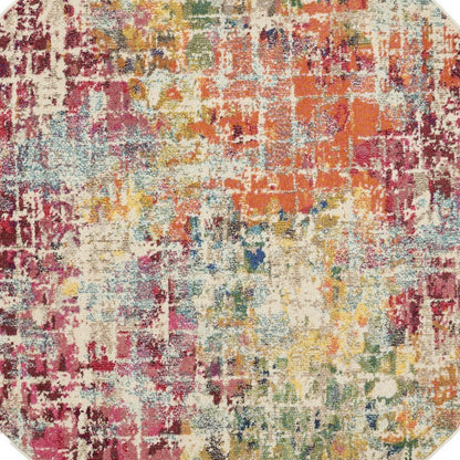 4' Pink Abstract Distressed Round Rug
