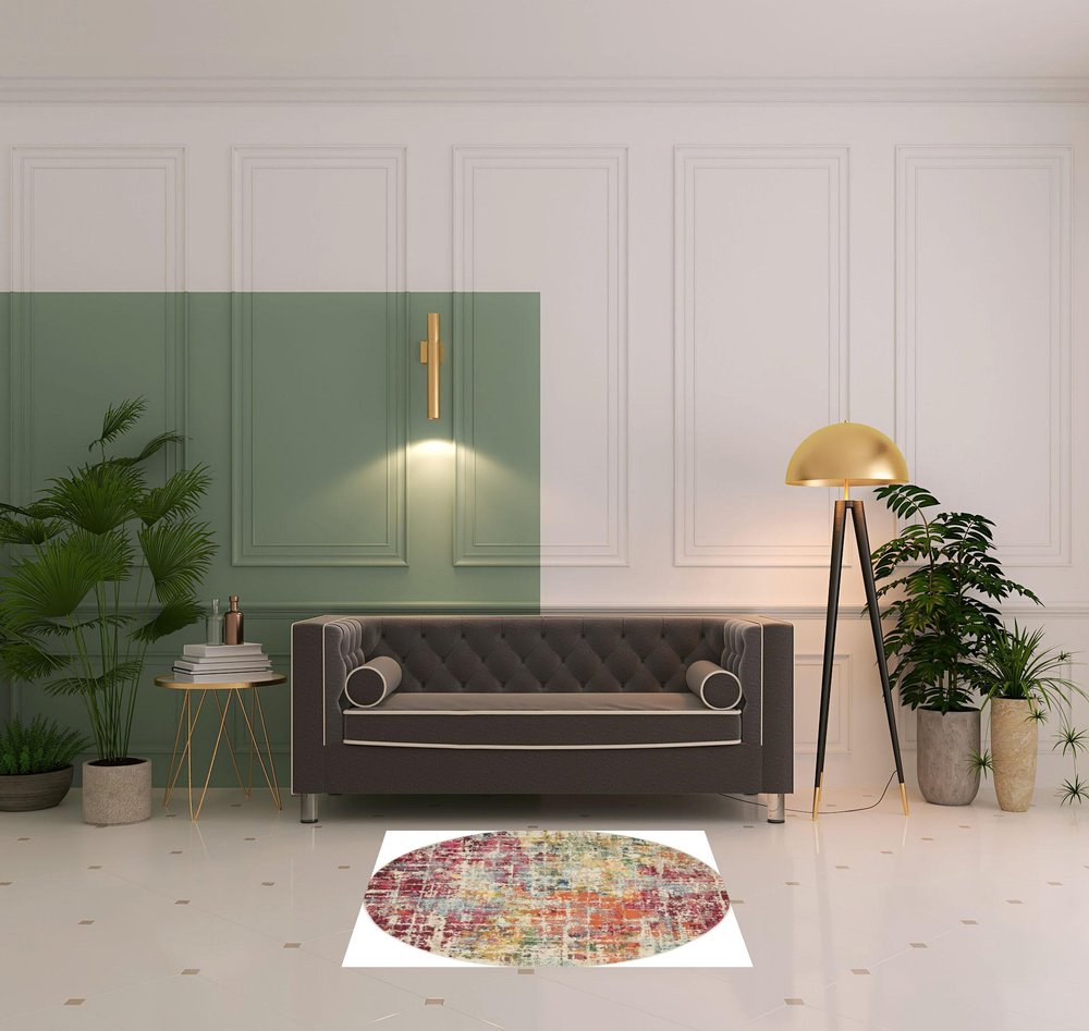 4' Pink Abstract Distressed Round Rug