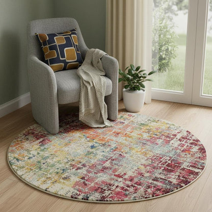 4' Pink Abstract Distressed Round Rug
