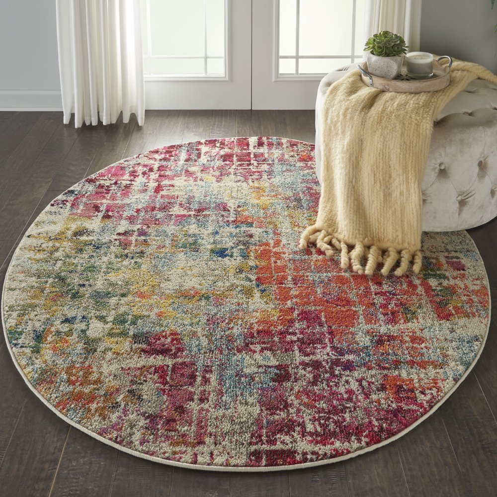 4' Pink Abstract Distressed Round Rug