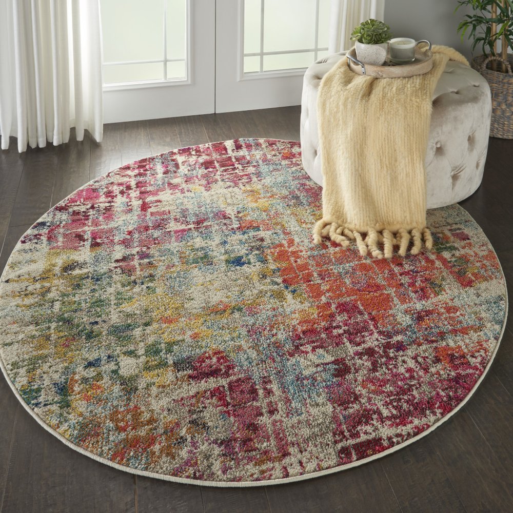 4' Pink Abstract Distressed Round Rug