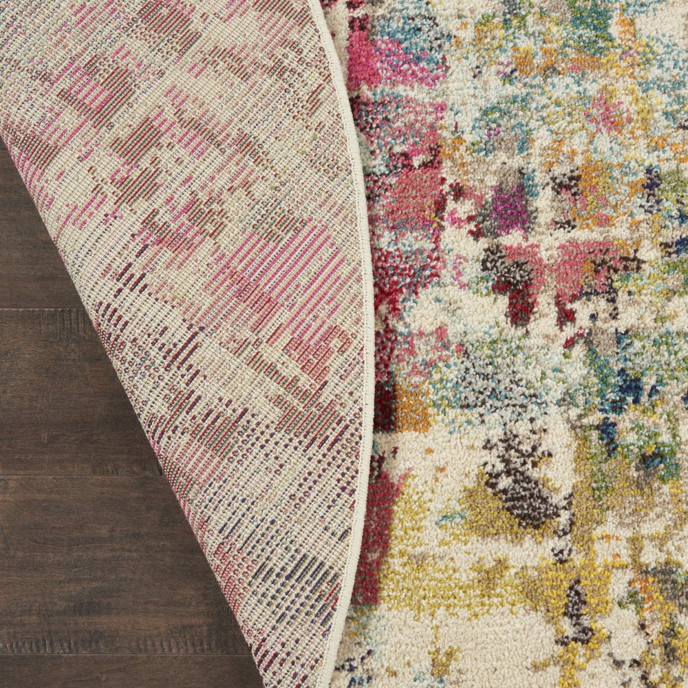 5' X 5' Pink Round Abstract Power Loom Distressed Non Skid Area Rug