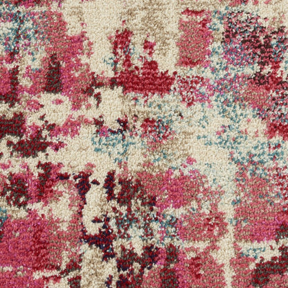 5' X 5' Pink Round Abstract Power Loom Distressed Non Skid Area Rug