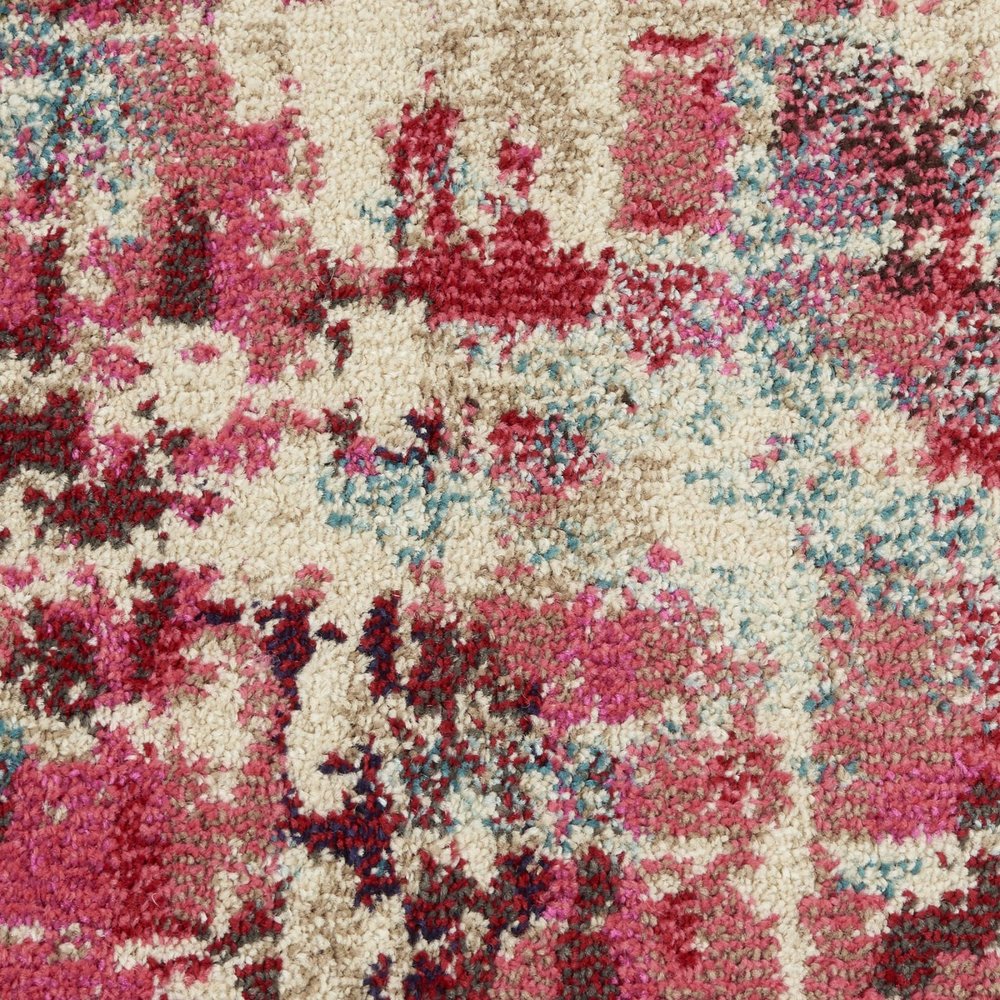 5' X 5' Pink Round Abstract Power Loom Distressed Non Skid Area Rug