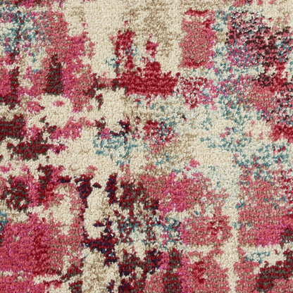5' X 5' Pink Round Abstract Power Loom Distressed Non Skid Area Rug
