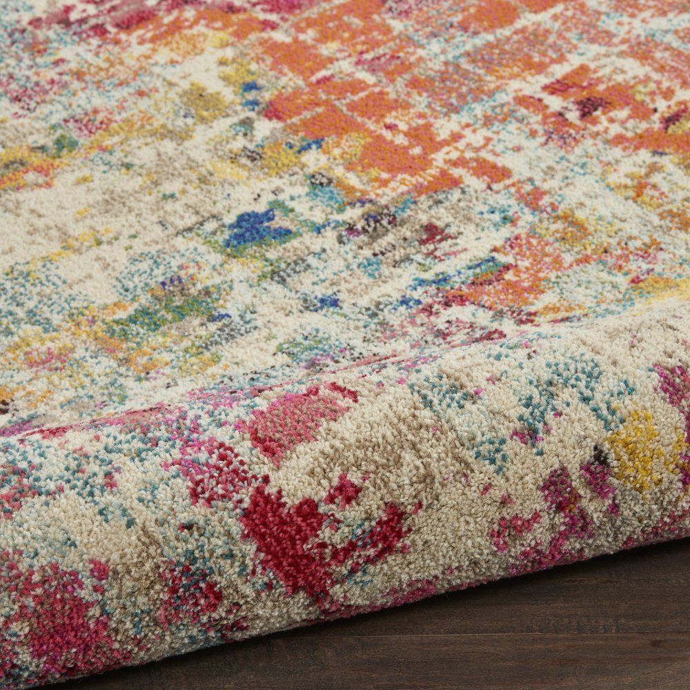 5' X 5' Pink Round Abstract Power Loom Distressed Non Skid Area Rug