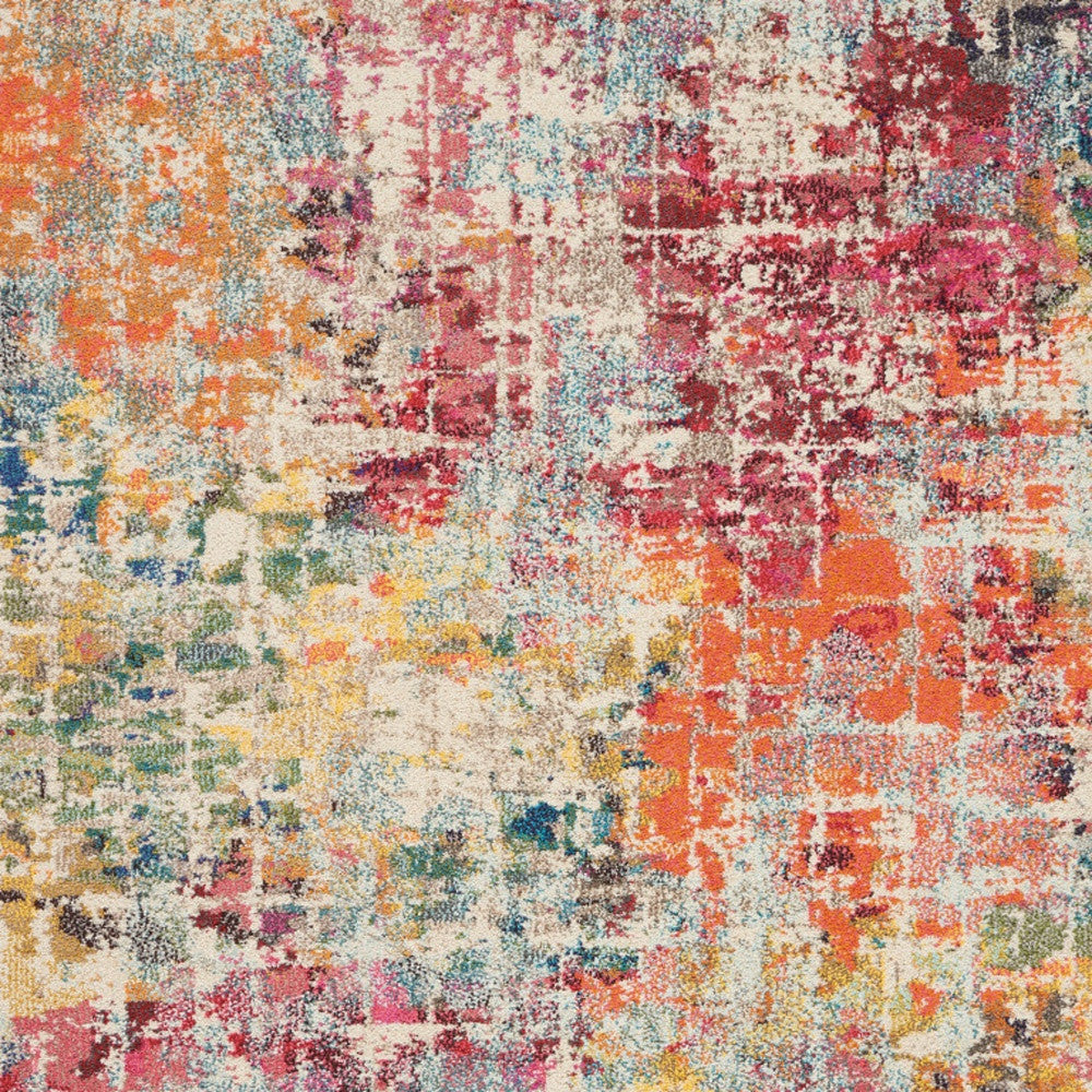 5' X 7' Pink Abstract Power Loom Distressed Non Skid Area Rug