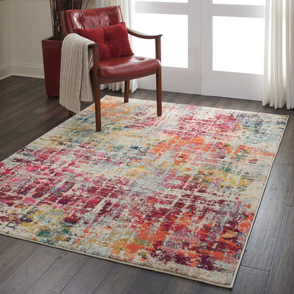 5' X 7' Pink Abstract Power Loom Distressed Non Skid Area Rug