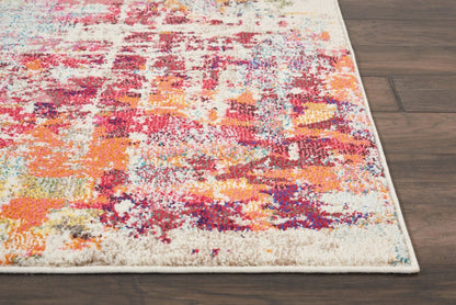 5' X 7' Pink Abstract Power Loom Distressed Non Skid Area Rug