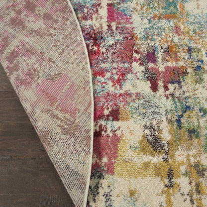 8' X 8' Pink Round Abstract Power Loom Distressed Non Skid Area Rug