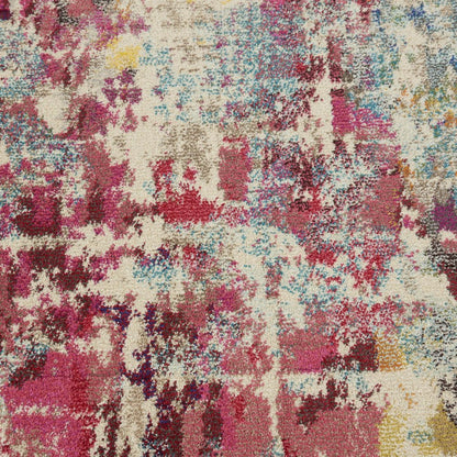 8' X 8' Pink Round Abstract Power Loom Distressed Non Skid Area Rug