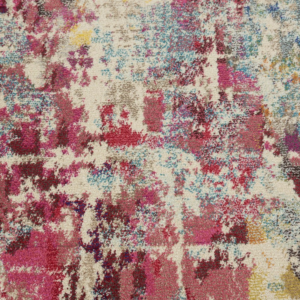 8' X 8' Pink Round Abstract Power Loom Distressed Non Skid Area Rug