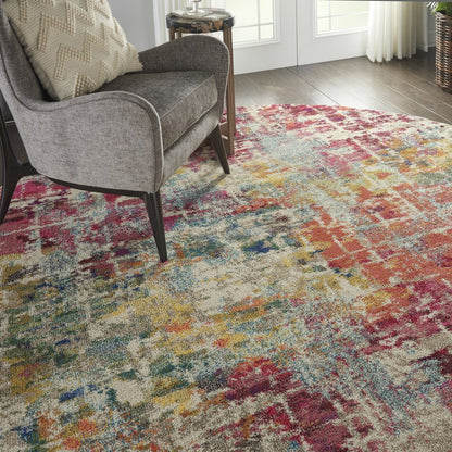 8' X 8' Pink Round Abstract Power Loom Distressed Non Skid Area Rug