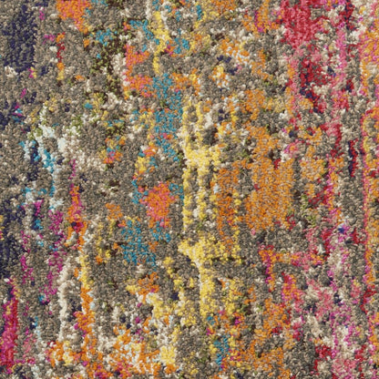 8' Blue Yellow And Orange Abstract Runner Rug