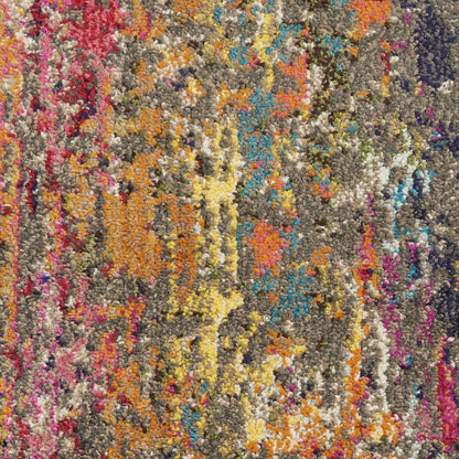 8' Blue Yellow And Orange Abstract Runner Rug