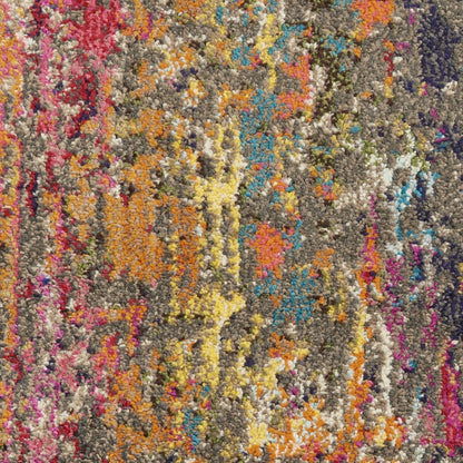 8' Blue Yellow And Orange Abstract Runner Rug