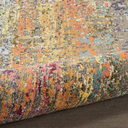 8' Blue Yellow And Orange Abstract Runner Rug