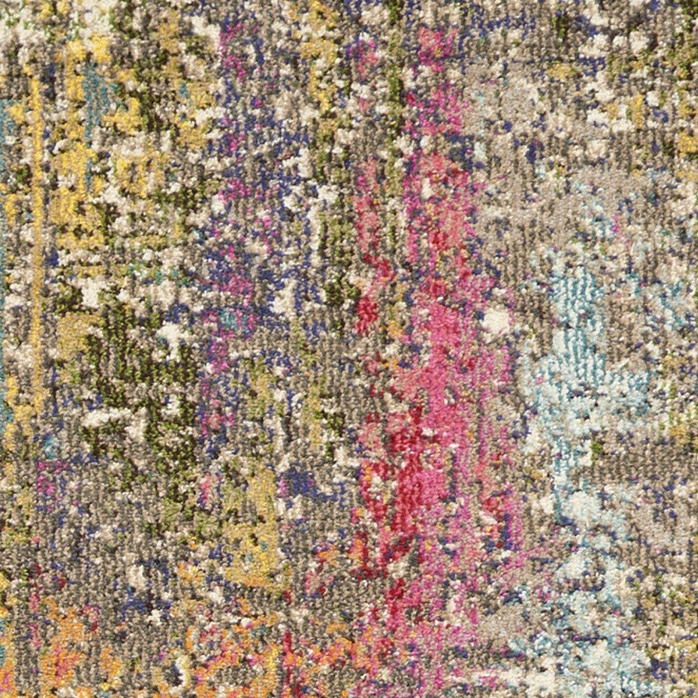 8' Blue Yellow And Orange Abstract Runner Rug