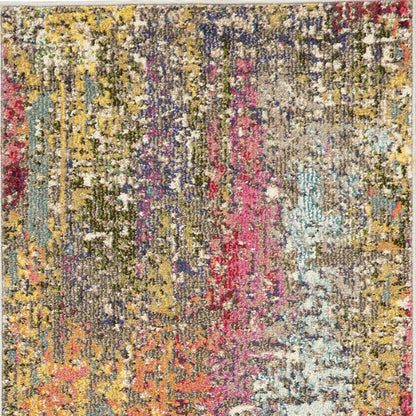 8' Blue Yellow And Orange Abstract Runner Rug