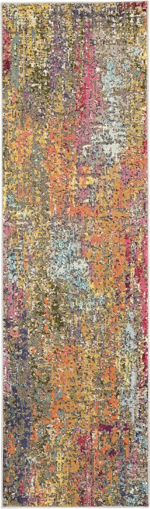 8' Blue Yellow And Orange Abstract Runner Rug