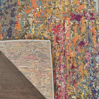 8' Blue Yellow And Orange Abstract Runner Rug