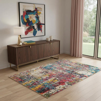 4' X 6' Sunset Abstract Power Loom Non Skid Area Rug
