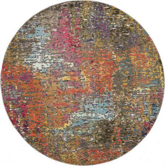 4' X 4' Sunset Abstract Power Loom Non Skid Area Rug