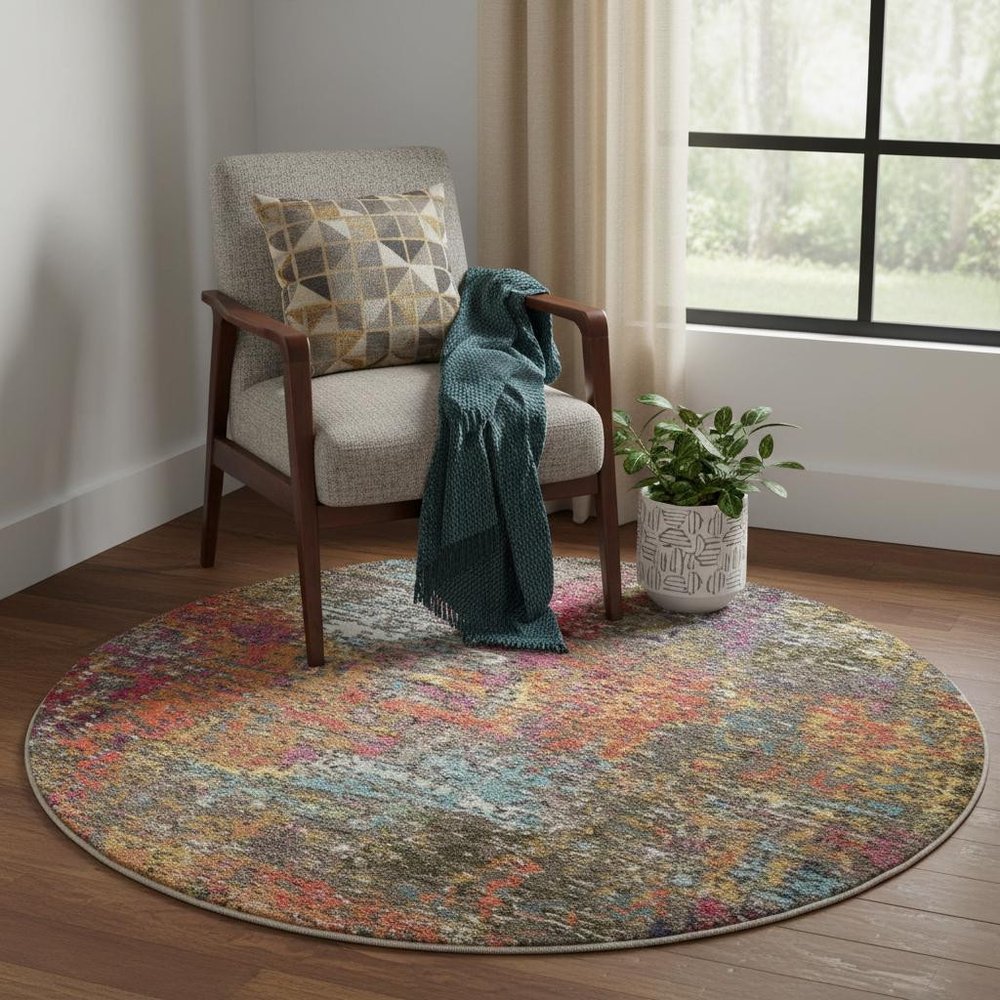 4' Sunset Abstract Round Rug