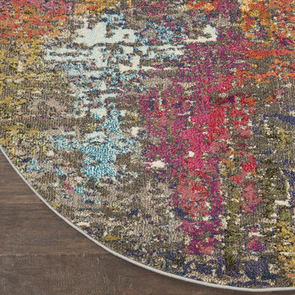 5' X 5' Sunset Round Abstract Power Loom Non Skid Area Rug