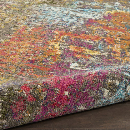 5' X 5' Sunset Round Abstract Power Loom Non Skid Area Rug