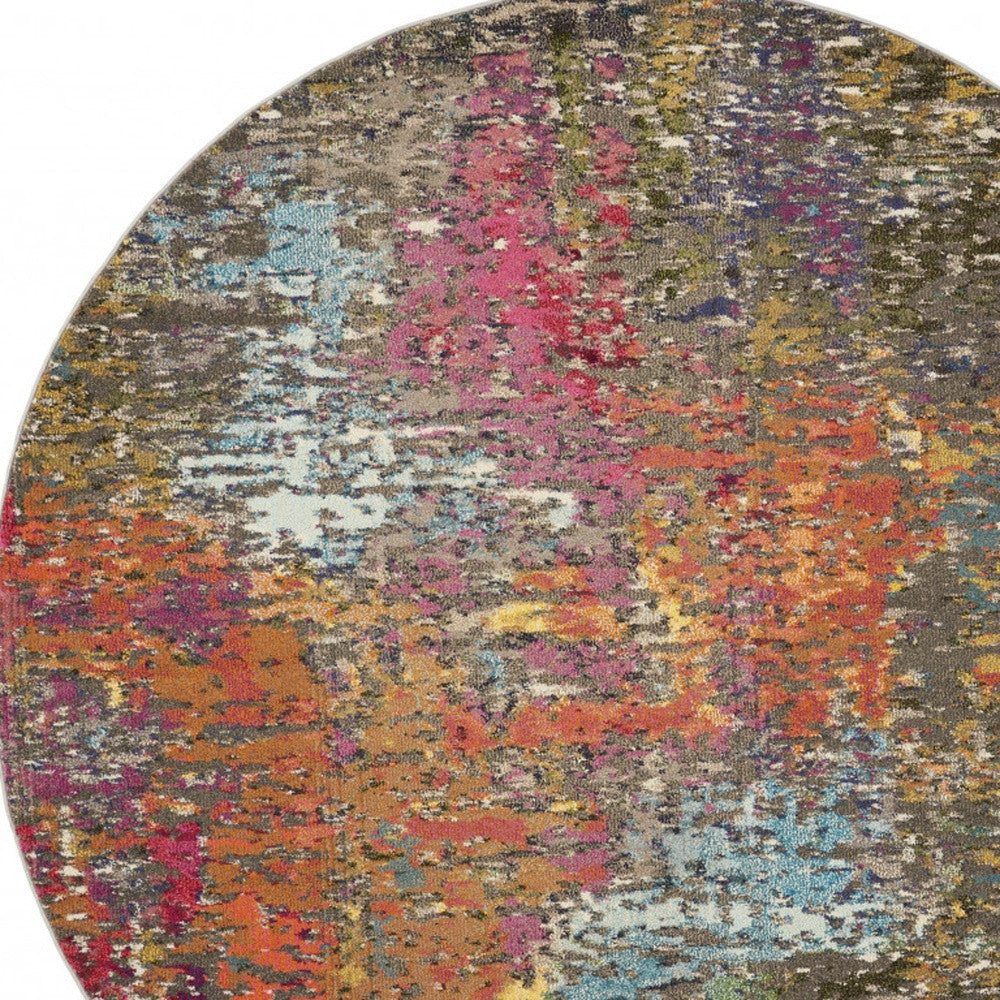 5' X 5' Sunset Round Abstract Power Loom Non Skid Area Rug