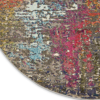 5' X 5' Sunset Round Abstract Power Loom Non Skid Area Rug