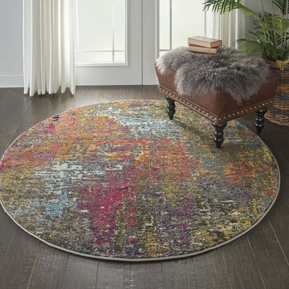 5' X 5' Sunset Round Abstract Power Loom Non Skid Area Rug