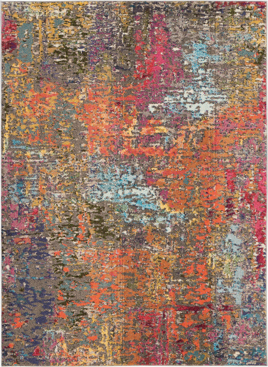 5' X 7' Sunset Abstract Power Loom Non Skid Area Rug