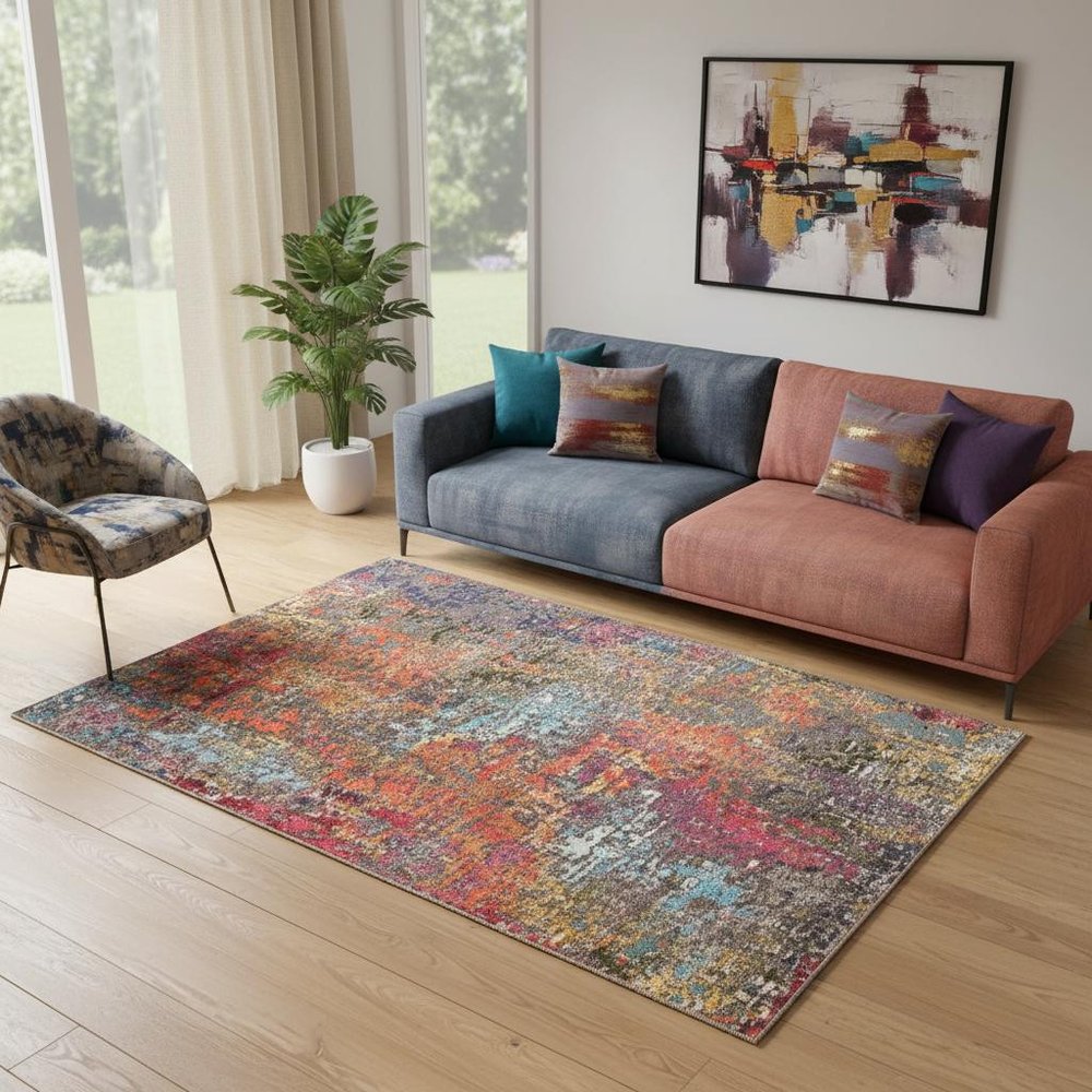 5' X 7' Sunset Abstract Power Loom Non Skid Area Rug