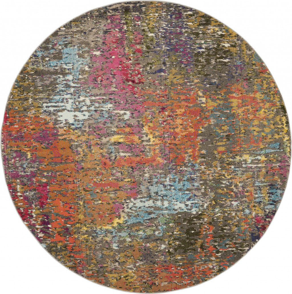 8' X 8' Sunset Round Abstract Power Loom Non Skid Area Rug