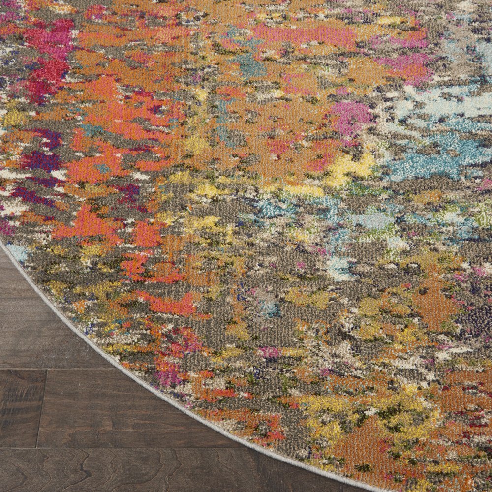 8' X 8' Sunset Round Abstract Power Loom Non Skid Area Rug