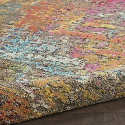 8' X 8' Sunset Round Abstract Power Loom Non Skid Area Rug