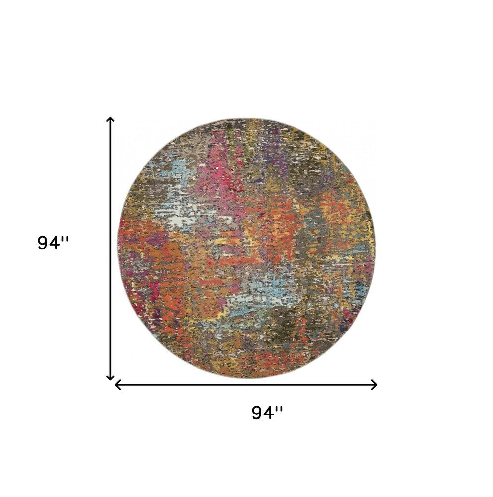 8' X 8' Sunset Round Abstract Power Loom Non Skid Area Rug