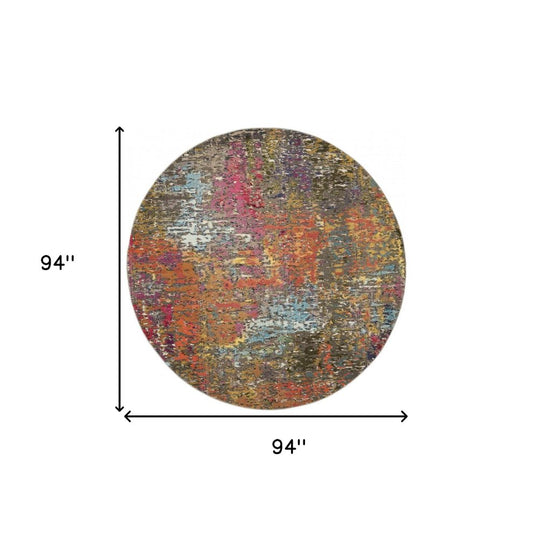 8' X 8' Sunset Round Abstract Power Loom Non Skid Area Rug