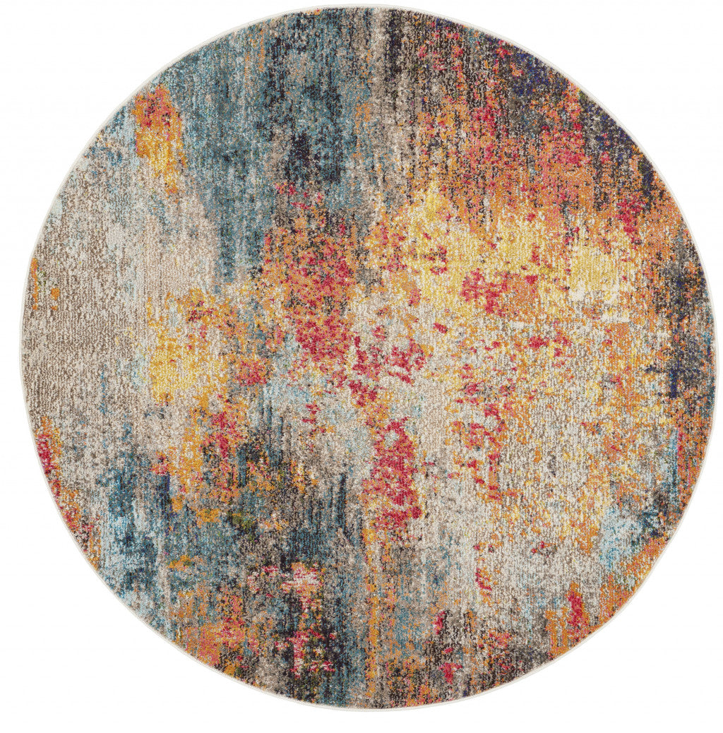 4' X 4' Multicolor Round Abstract Power Loom Non Skid Area Rug